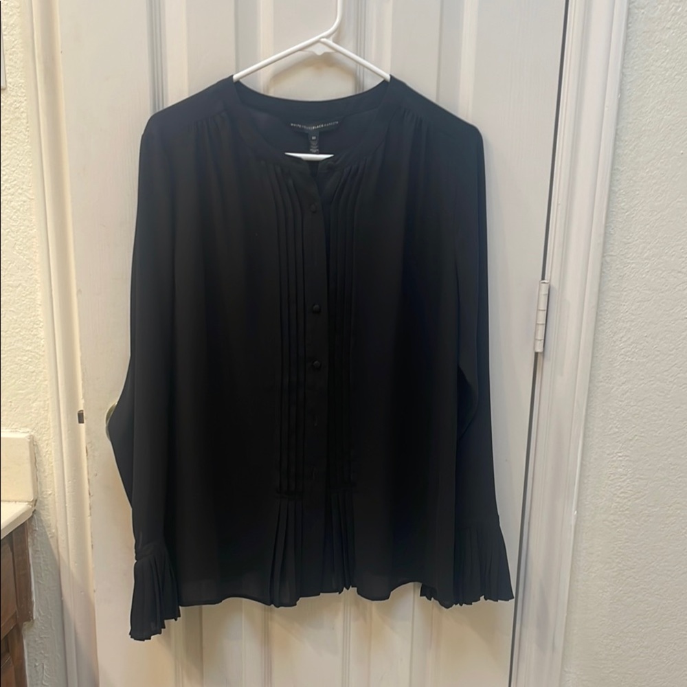 White House Black Market Black Boxy Mandarin Collar Blouse